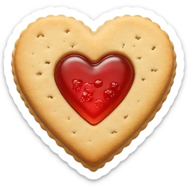 Realistic shortbread cookie in the shape of a heart with light red jelly sticker