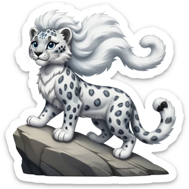cinematic-snow-leopard-realistic-full-body-standing-emoji,-muscular-yet-graceful-body-balanced-on-rocky-cliffs,-long-fluffy-tail-swirling-behind,-head-tilted-dramatically,-thick-ghostly-white-fur-speckled-with-black-rosettes,-piercing-icy-blue-eyes,-simplified-yet-realistic-focused-features,-highly-detailed,-glowing-with-an-almost-sarcastic-glow sticker