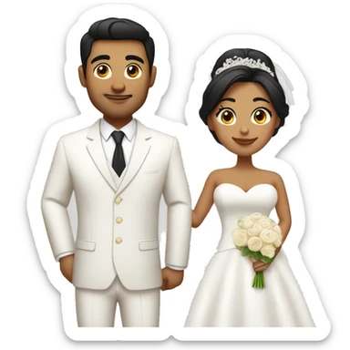 Thick bride with tan groom with white suit and black hair sticker
