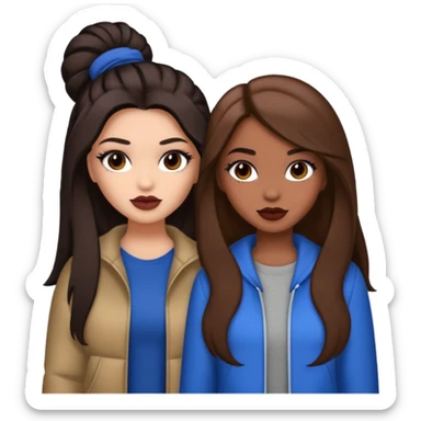 Boujy baddie best friends, trendy heavy makeup both dark hair one light skinned and one mocha brown pretty hair style  sticker