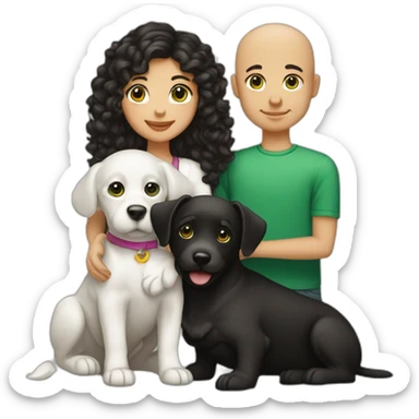 girl-with-brown-eyes-and-black-hair-and-a-boy-with-bald-hair-and-green-eyes-and-hugs-1-curly-dog-black-and-white sticker