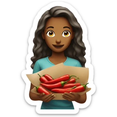 girl holding chilis menu sticker