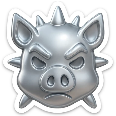 Make the pig mask much cuter with a completely metallic texture that is shiny and reflective. Keep the spikes but make them less menacing. Preserve the transparent background. sticker