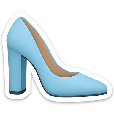 Edit the image to depict a light blue shoe with a slightly flatter and very thick heel in the style of Apple emojis. The background should be transparent. sticker