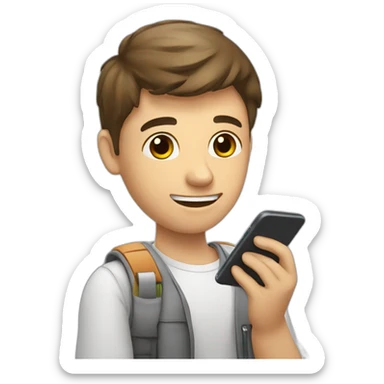 student holds a mobile phone in his hand while taking an exam sticker