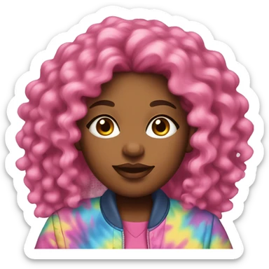 Pretty Plus size black woman with pink curly hair and a tie dye jacket  sticker