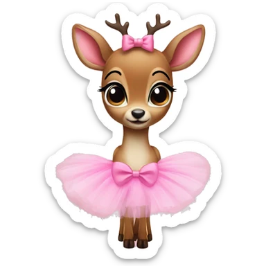 a bug eyes baby deer wearing a pink tutu with a bow sticker