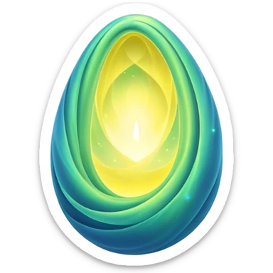 green-blue magical organic cocoon lit up with swirling yellow magic, ethereal and mystical, symbol shape, gentle green-blue hues sticker