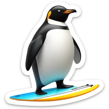 a fat penguin on some sort of surfboard  sticker