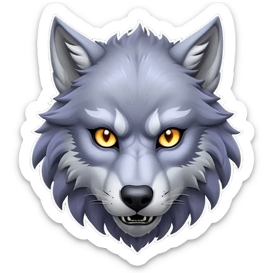 Cinematic Noble Werewolf Portrait Emoji, Formidable and majestic, with a powerful lupine silhouette in moonlit grays and silvers, featuring piercing, wise eyes and a dignified snarl that hints at untamed strength, simplified yet intricately detailed, glowing with a soft, lunar outline that encapsulates the noble duality of feral instinct and loyal guardianship! sticker
