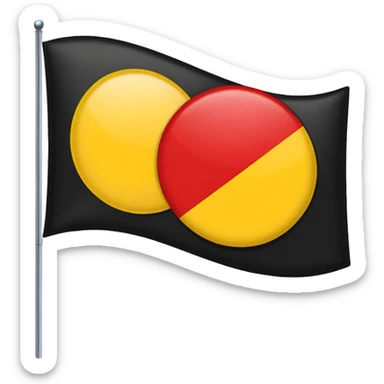 a rectangular flag split horizontally with the top half solid black and the bottom half solid red with a medium-sized yellow circle in the middle sticker