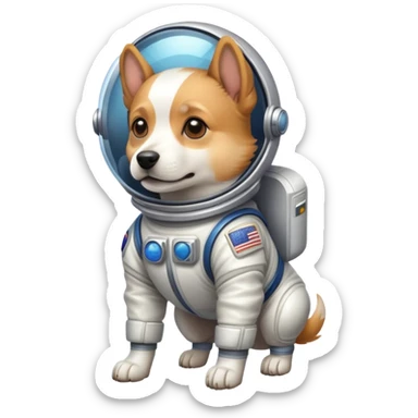 DOG WEARING A SPACE SUIT AND HAS A FADE sticker