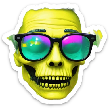 420 .Zombie_ Vaporwave black holographic oilslick zombie unicorn smoking yellow caution tape hemp leaves sticker