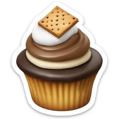 S’mores cupcake with chocolate and graham cracker sticker
