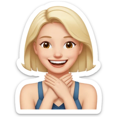 a woman with her hands crossed in front of her neck laughing sticker