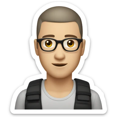 white skin male with black buzzcut, round glasses, short beard sticker