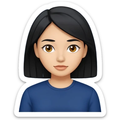 a woman with black hair wearing navy blue top sticker