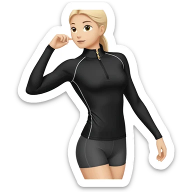 Black athletic quarter-zip top with spandex material and collar sticker