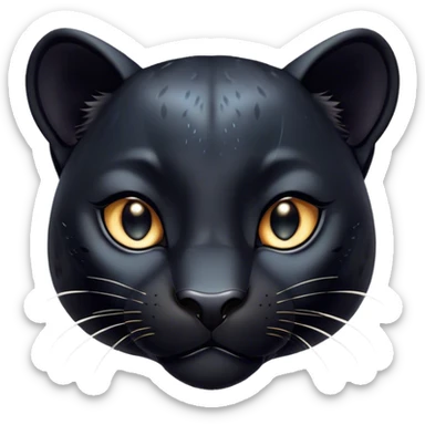 Cinematic Cute black Panther Portrait Emoji, Head tilted playfully and inquisitively, with a smooth, streamlined form accentuated by a subtle sheen and round, sparkling eyes filled with charm, Simplified yet irresistibly adorable features, highly detailed, glowing with a warm, inviting glow, high shine, affectionate and lively, stylized with a touch of whimsical mystery, bright and endearing, soft glowing outline, capturing the essence of a mischievous yet loving black Panther that seems as if it could pounce out of the screen into your arms! sticker
