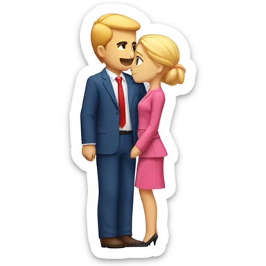 Man with orange skin blonde hair and a blue suit with red tie kissing girl with blonde hair wearing pink sticker