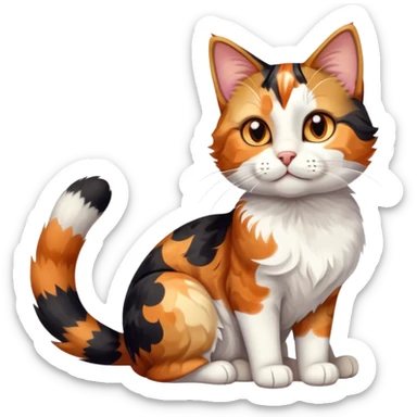 cinematic-[calico tabby cat]-realistic-full-body-sitting-emoji,-tail-curled-playfully-around-its-paws, cinematic-cute-calico-cat-portrait-emoji,-head-tilted-playfully-with-sparkling,-inquisitive-eyes-and-a-charming-patchwork-fur-of-orange,-black,-and-white,-simplified-yet-irresistibly-adorable,-highly-detailed,-glowing-with-a-warm,-invit (3) sticker