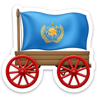 Un emoji drapeau rectangulaire avec la moitié du haut en bleu et l’autre moitié du bas en vert avec une roue de roulotte rouge au centre assez grande que la roue  sticker