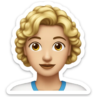 mujer de cuarenta y siete años, española, pelo corto y rizado con canas, ojos azules sticker