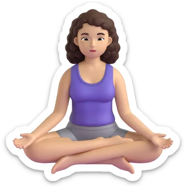 brunette girl with curly hair meditating, sitting cross-legged sticker
