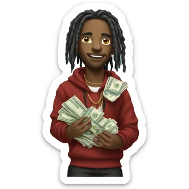 young hustler with dreads holding money with both hands wearing designer clothing  sticker