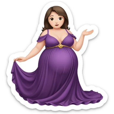 Lady with huge voluptuous boobs, with thick thighs, while having a huge pregnant belly sticker