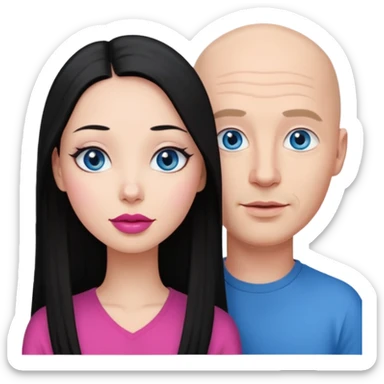 Bald white man blue eyes in love with Filipina woman with long hair and dark eyes and pink lips sticker
