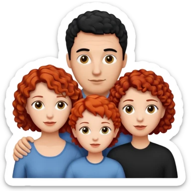 a family of three, all three white: the mother with short, curly red hair, the father with black hair, and the daughter with black hair. sticker