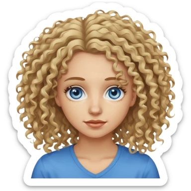 This is a 2D digital anime-style portrait of a female, caucasian, 29 years old light skin. The person has messy dirty blond curly hair, round blue eyes.  sticker