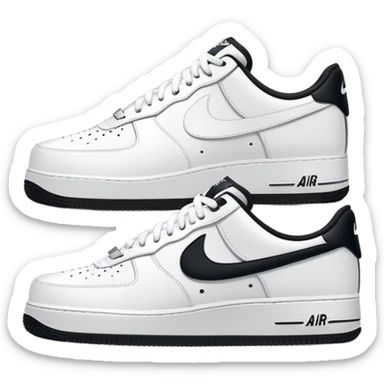 A pair of white Nike Air Force 1 sneakers side by side with Nike swoosh sticker