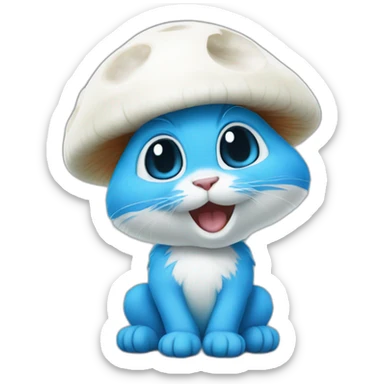 blue smurf cat with white mushroom as a har sticker