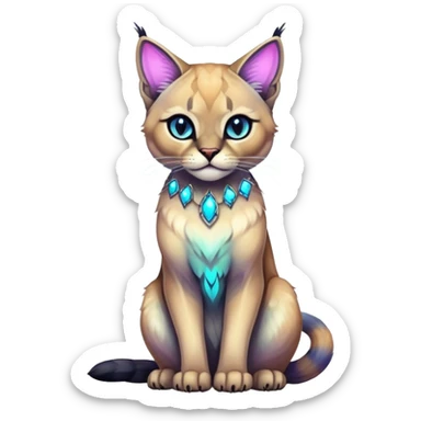 Colorful Neon Gothic exotic iridescent tropical shiny Fantasy-Siamese-Bobcat-Caracal-Scottish-Fold-feline-Fakémon-feline-hybrid (full body) sticker