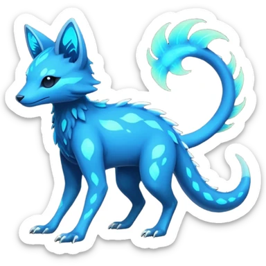 Rare realistic dark-neon glowing bioluminescent edgy badass epic pretty beautiful handsome gorgeous aesthetic colorful vibrant Vernid-Trico-species-Fakemon-creature by LiLaiRa, 4 legs, 1 tail, random markings, (full body) sticker