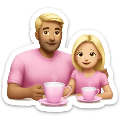 blonde dad drinks tea in pink cup with his babydaughter sticker