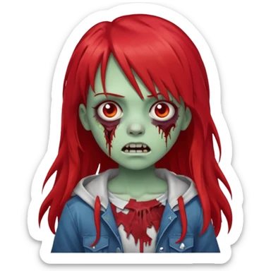 create a zombie girl with red long hair and blocky bangs sticker