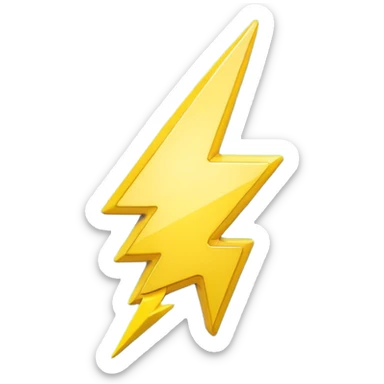 A cute 3D render icon of a lightning bolt shape. Rounded edges, plump and glossy yellow plastic material. Soft studio lighting, cheerful style. Isolated on a clean light blue gradient background. High quality, minimalist design isolated on a solid black background. sticker