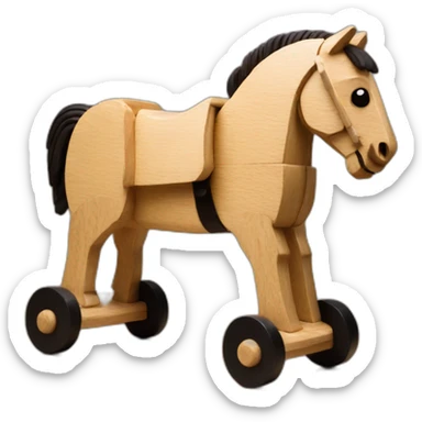 trojan horse made out of wood with wheels sticker