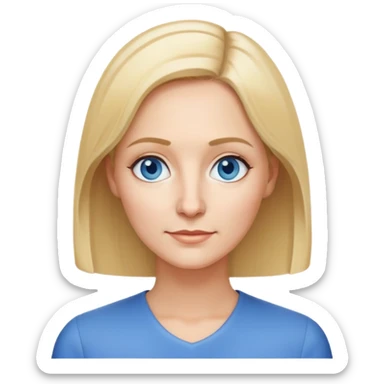 Mrs. Maria, math and artificial intelligence teacher, no glasses, thin nose, blonde eyebrows, blonde bob hair, blue eyes sticker