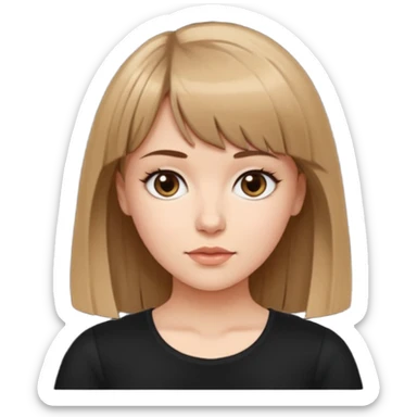 White girl in black top hair length to the tits color very dark blonde/light brown bangs sticker