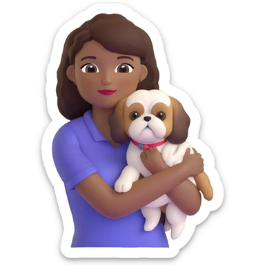 dark-skinned woman holding a Shih Tzu dog sticker