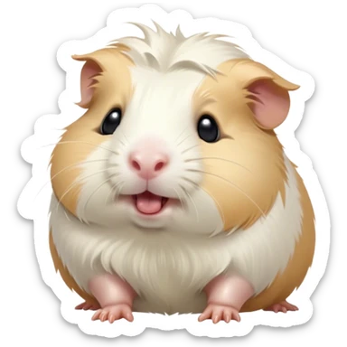 Cinematic Cute Yawning White Guinea Pig Portrait Emoji, Head tilted slightly with a dramatic, wide-open yawn, revealing a soft, downy white fur with tiny drooping ears, round dark eyes barely open in drowsy contentment, Simplified yet irresistibly adorable features, highly detailed, glowing with a soft, cozy glow, high shine, relaxed yet expressive, stylized with a touch of whimsy, bright and endearing, soft glowing outline, capturing the essence of a sleepy yet affectionate guinea pig, so drowsy it feels like it could stretch right out of the screen and curl up for a nap! sticker