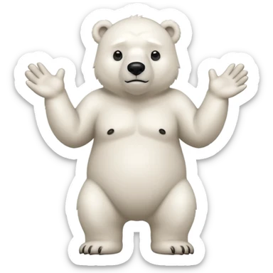 Make a humanoid polar bear shrugging looking doubtful, showing only from chest above, no legs sticker