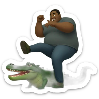 Fat black guy kicking an alligator in a swamp sticker