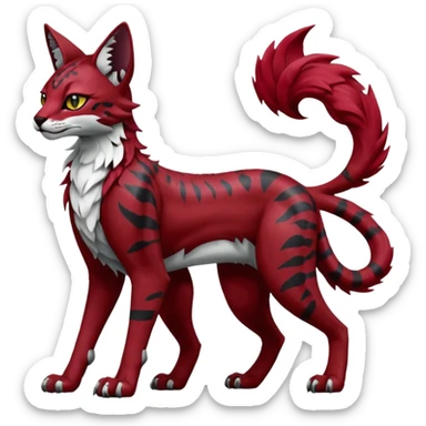 Epic complex knightly divine glorious futuristic detailed dark dusky gloomy deep gothic red, realistic Fakémon-Sprigatito-Floragato-Meowscarada-Trico-Sergal-Serval-Vernid-creature (full body) sticker