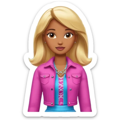 Brown skin blonde hair barbie in front of mountains sticker