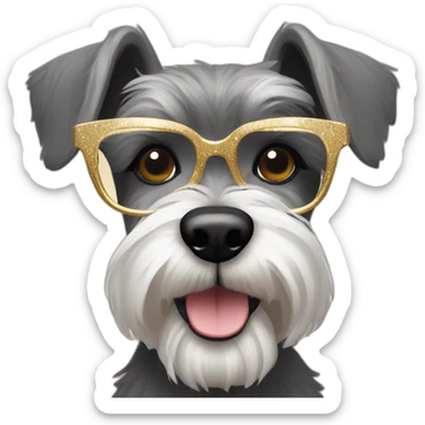 a cute schnauzer dog with golden New Year's Eve holiday glasses sticker